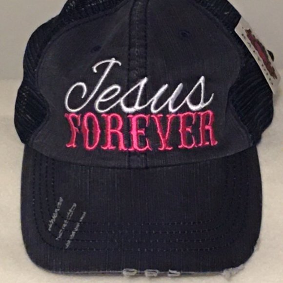 Katydid Accessories - Distressed Denim JESUS FOREVER Baseball Cap NWT